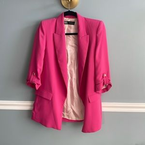 Zara Barbiecore Open Front Oversized Boyfriend Blazer Size XS Barbie Hot Pink